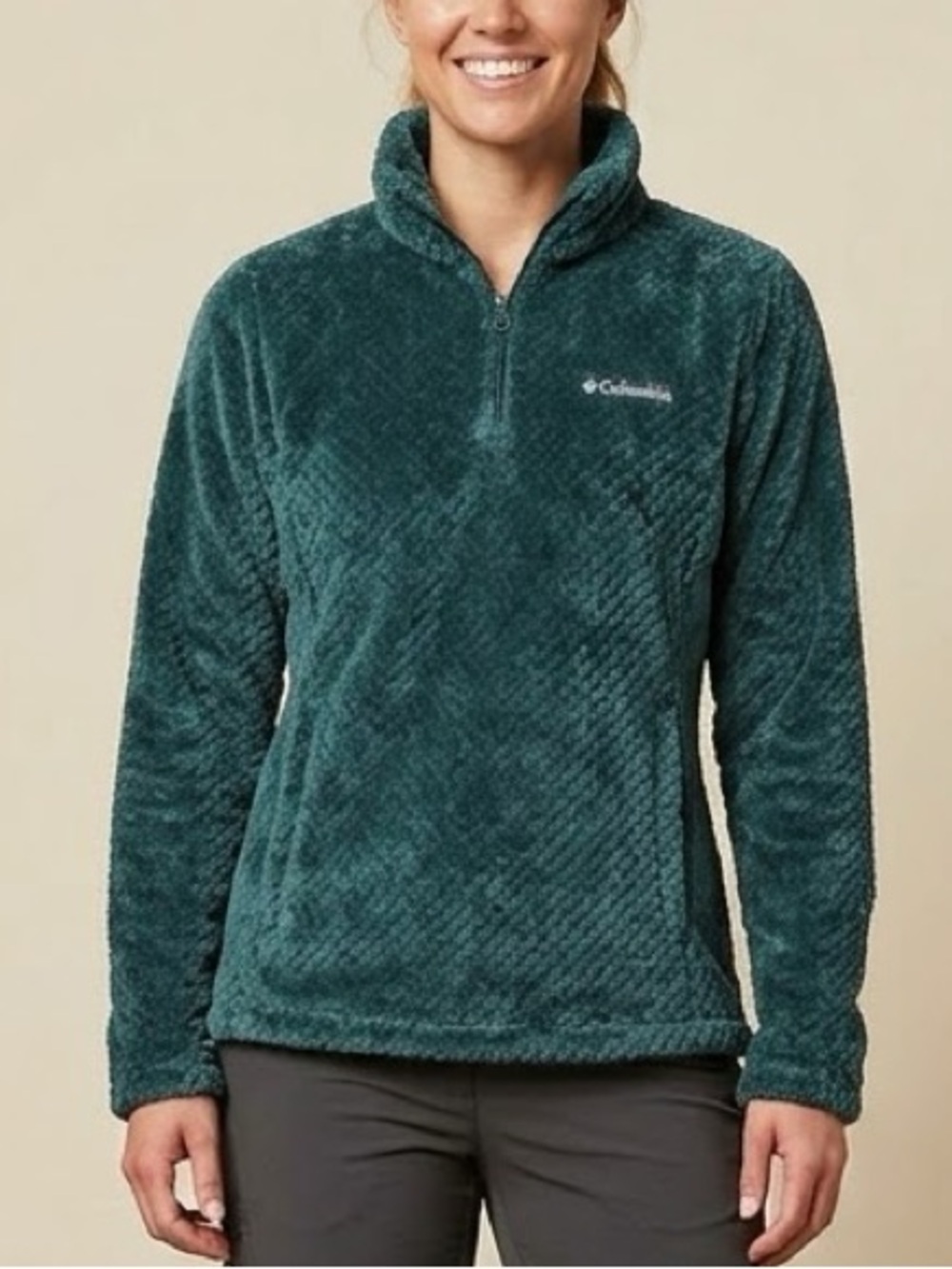 Columbia Fire Side Sherpa 1/4 Zip Pullover Sweatshirt Dark Teal VGUC Size Medium